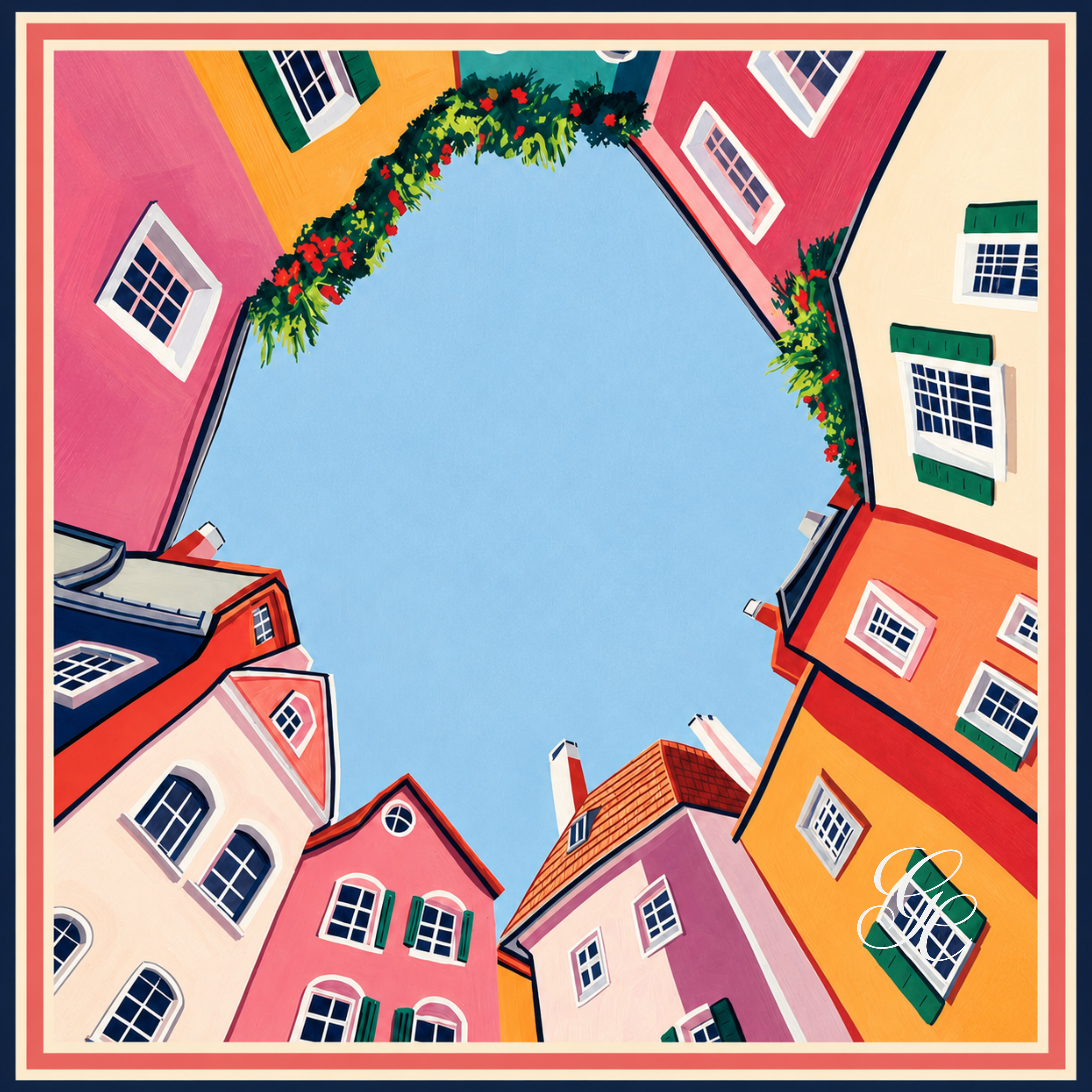 Silk Twill 90 x 90 — Courtyard Bloom