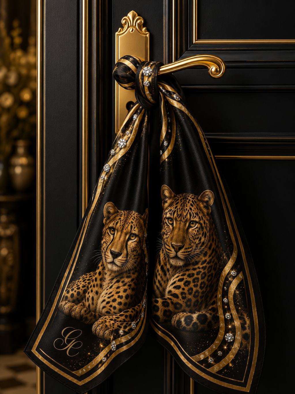 Silk Twill 90 x 90 — Gold Leopards